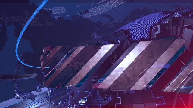 Breaking News Template intro for TV broadcast news show program with 3D breaking news text and badge, against global spinning earth cyber and futuristic style