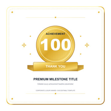 A premium milestone achievement badge with a gold coin and thank you message is presented on a white background with decorative elements.
