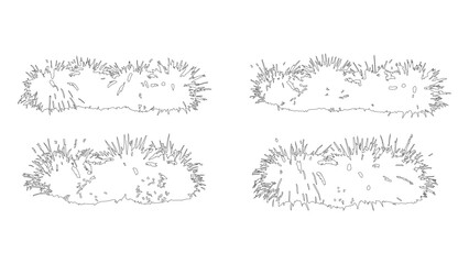 Naklejka premium Grassy bush line art sketches for architectural landscape planning and garden design tools.