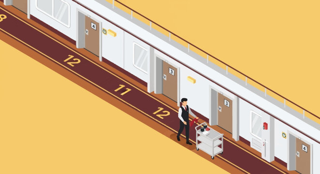 Man standing in a train or bus corridor.