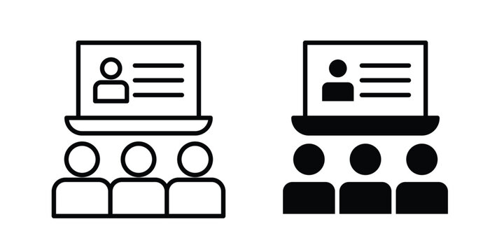 Online coaching icon clipart and thin stroke versions pack