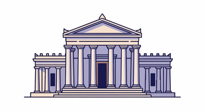 Classical building with columns and a triangular pediment, isolated on white