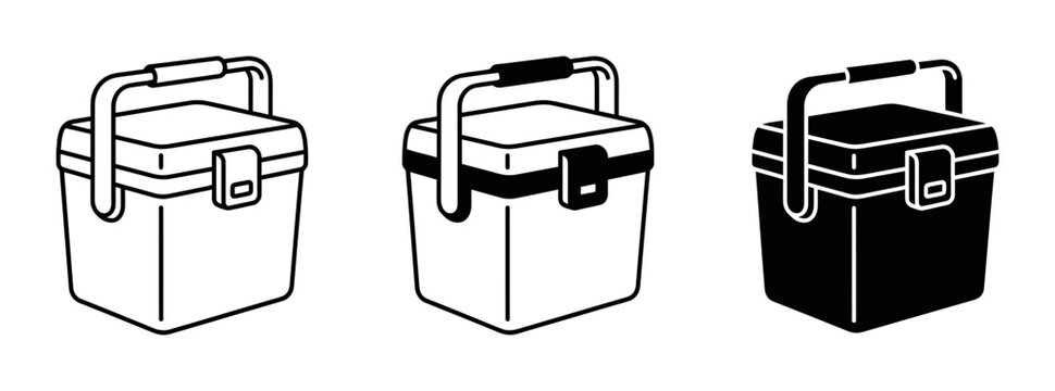 Cooler Box Icons, Portable Ice Chest Vector Set, Outdoor Picnic Gear Graphics