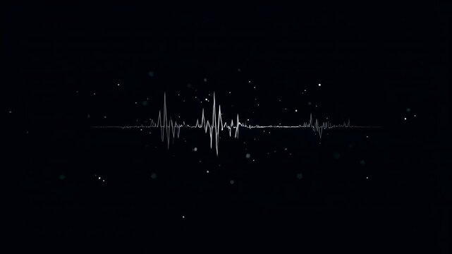 Abstract sound wave visualization with particles floating in a dark background. Represents audio analysis, music production, and sound engineering concepts