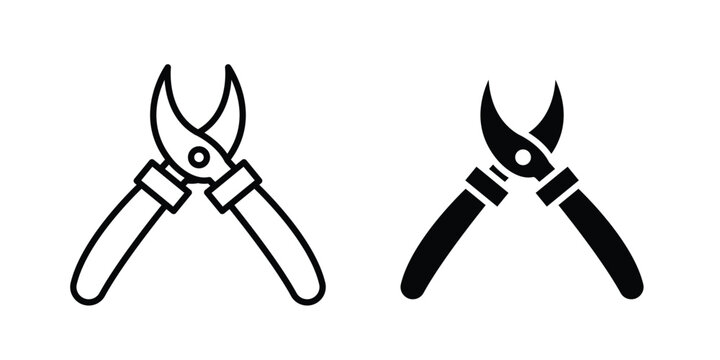 Pruning shears icon clipart and thin stroke versions pack
