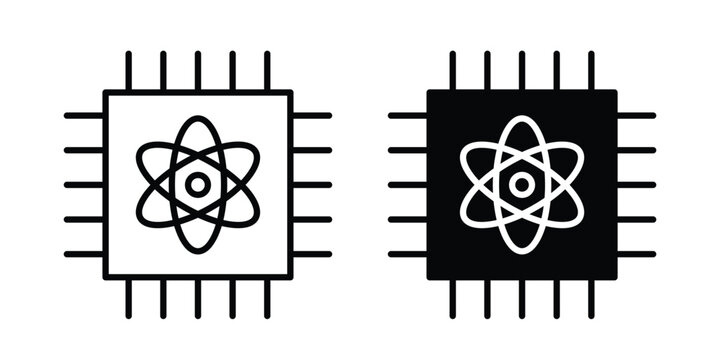 Quantum computing icon clipart and thin stroke versions pack