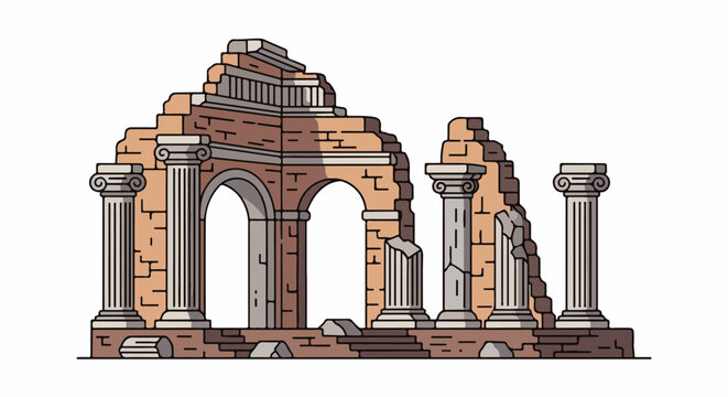 Ancient crumbling stone ruins with columns and arches, a historical remnant
