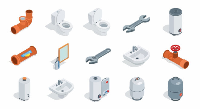 Collection of plumbing tools and fixtures.