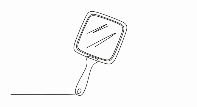 A simple line drawing of a hand mirror with a rectangular reflective surface