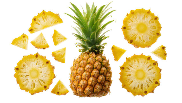 Whole pineapple with slices and wedges