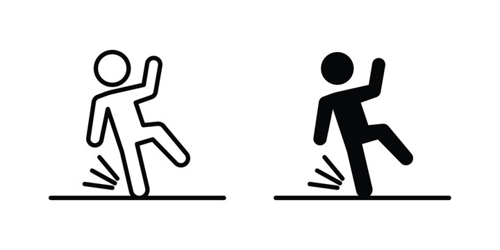 slippery wet floor icon clipart and thin stroke versions pack