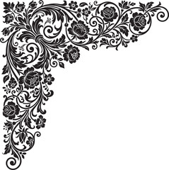 Vintage Rose Floral Corner Ornament Vector Design. © Joy