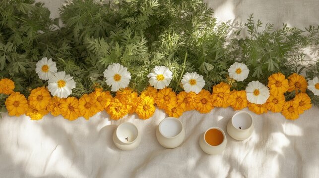 Artistic Arrangement of Yellow and White Genda Phool Marigold fadzm2