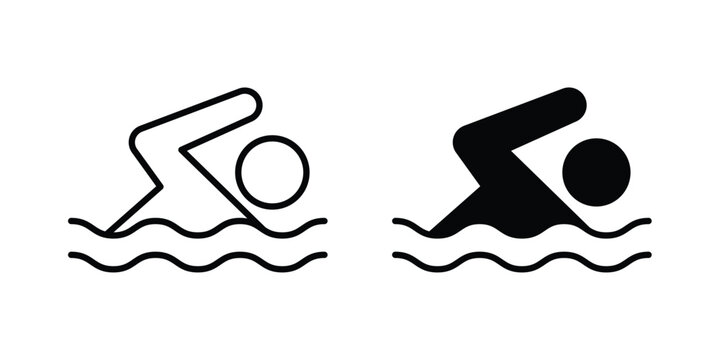 Swim icon clipart and thin stroke versions pack