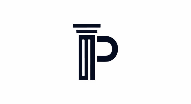 Minimalist dark blue abstract logo resembling a column and a partial curve