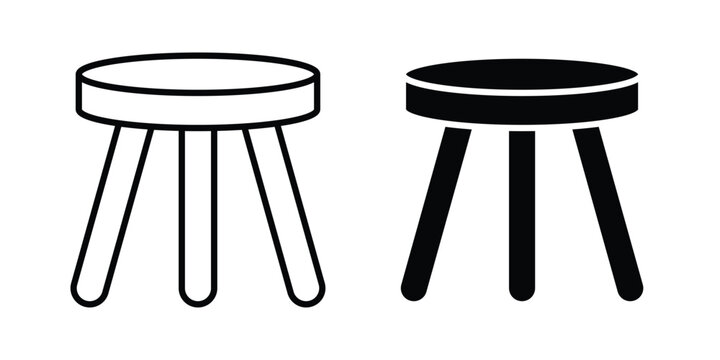 Three legged stool icon clipart and thin stroke versions pack
