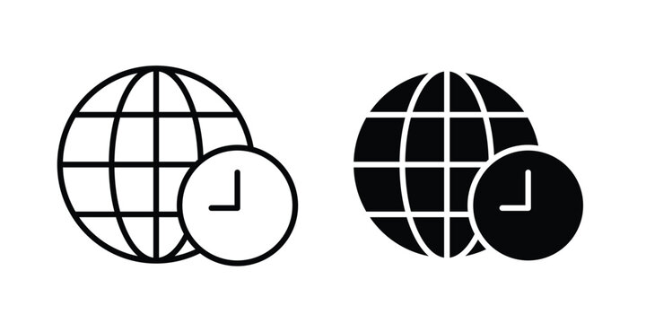 Time zones icon clipart and thin stroke versions pack