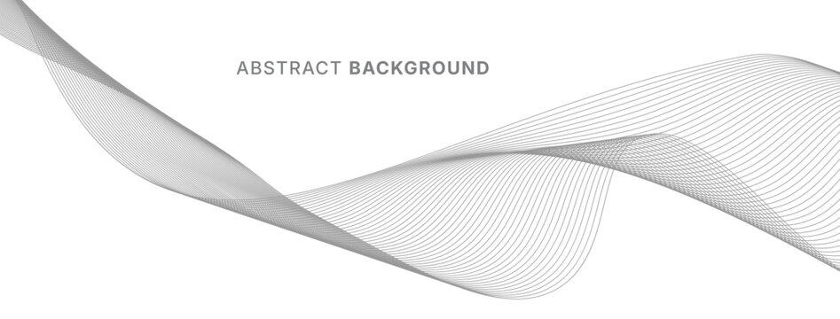 Abstract grey wireframe flowing wave line banner template on transparent background