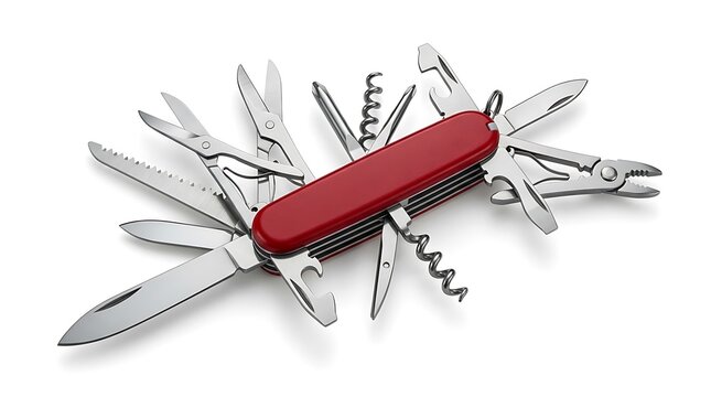 Red Multi-Tool Pocket Knife with All Blades and Tools Extended