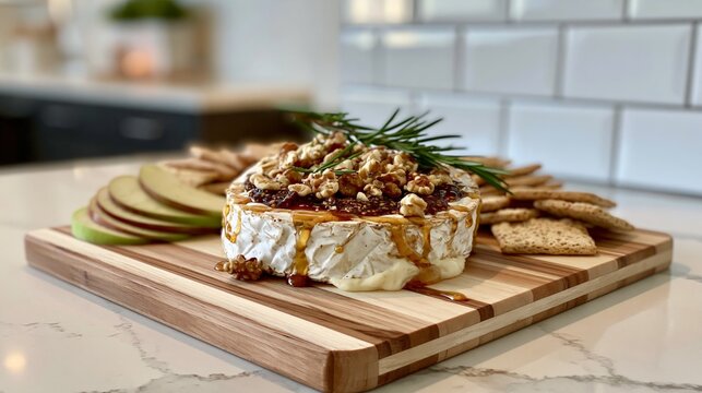 warm baked brie appetizer with fig jam and honey