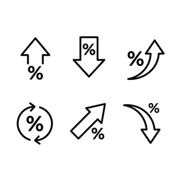 Set of percentage arrow icons, including increase and decrease symbols for financial and growth concepts