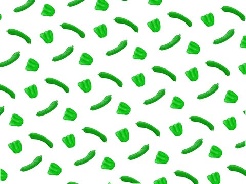 白バックにピーマンと胡瓜の模様が入った背景素材イラスト