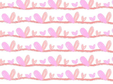 白バックに赤色とピンクのハートと赤いリボン模様が入った背景素材イラスト