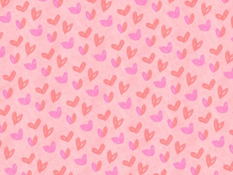 薄ピンクをバックに赤とピンクの線画で描いたハート模様の背景素材イラスト