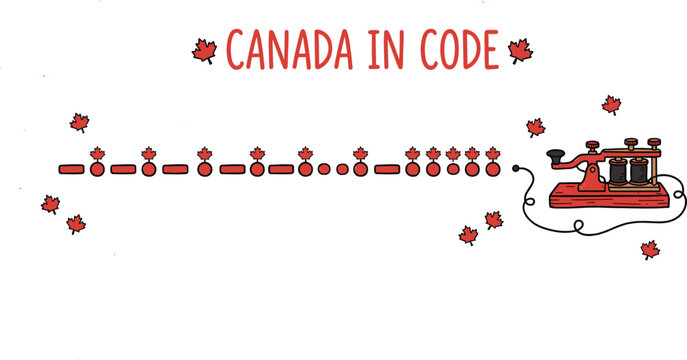 Canada in Code Vector Illustration with Morse Code Maple Leaf and Vintage Telegraph Machine Canada Day