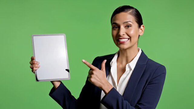 Businessman presenting with smartphone technology in modern office setting presentation