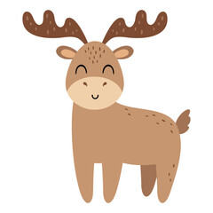 Fototapeta premium Cartoon deer vector clipart - forest animal illustration. Cute woodland character image. Children hand drawn graphic.