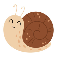Cheerful brown snail clipart, Cartoon little character image, Pastel kids hand drawn vector illustration © JulzaArt