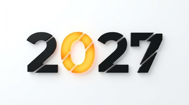 3d render of the year 2027 with glowing orange zero isolated on white background