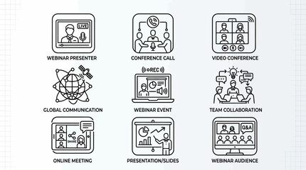 Fototapeta premium Icons of online business meeting tools.