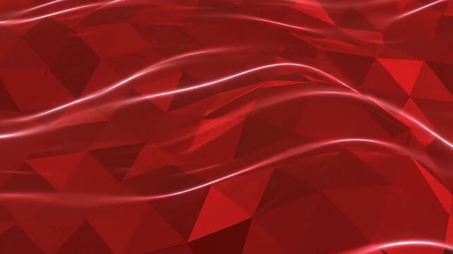 A vibrant red abstract background with flowing light waves and geometric shapes