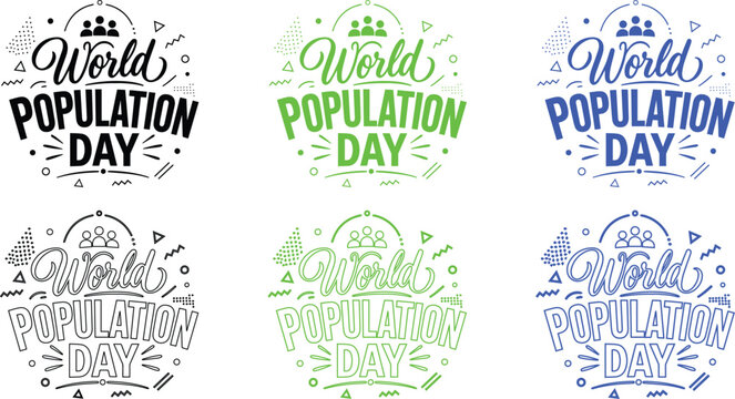 World population day awareness logos and icons