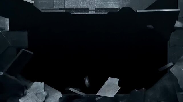Futuristic mechanical door opening sequence in industrial setting