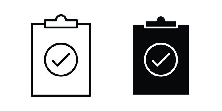 Clipboard check icon lineart style, silhouette flat icons