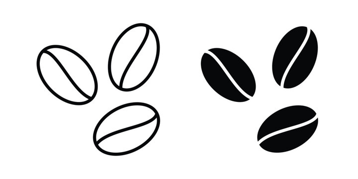 Coffee beans icon lineart style, silhouette flat icons