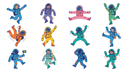 Joyful Astronauts in Space Suits Dancing and Celebrating © Sandal