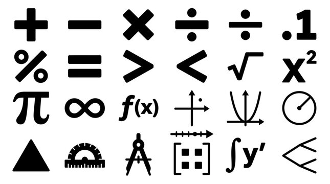 Comprehensive vector collection showcasing essential mathematical symbols and concepts for education and learning, perfect for academic resources, scientific explanations, and visual aids