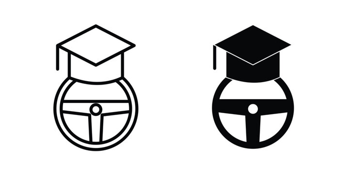 Driving school icon lineart style, silhouette flat icons