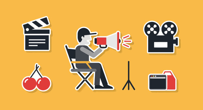 Movie Director and Film Production Icon Set Vector Illustration