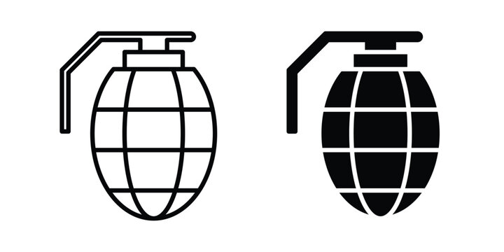 Hand grenade icon lineart style, silhouette flat icons