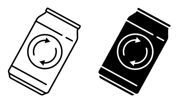 Linear icon. Aluminum can is made from recyclable material. Simple black and white vector isolated on white background