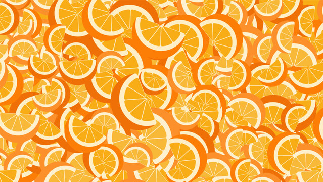 Slices of oranges and tangerines piled into one delicious juicy pile. 3D vector background