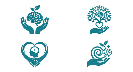 Obraz premium Brain tree heart Symbols Teal Vector Illustrations On White Background