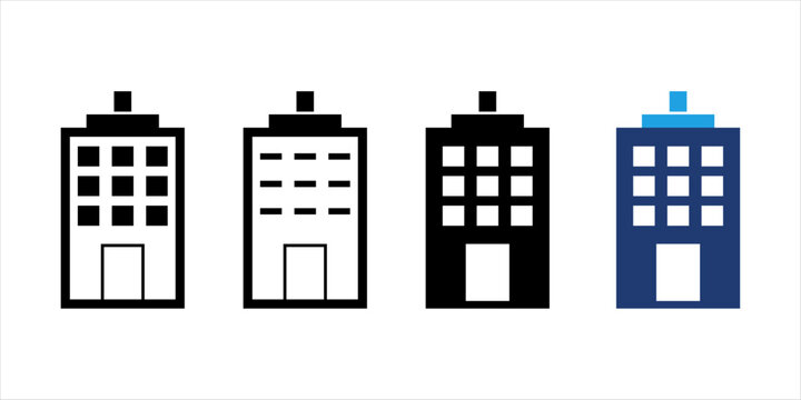 Modern Building Icon Set Collection for Real Estate, Office Locations, City Maps, Navigation Apps and Urban Infographics