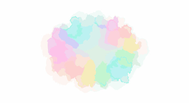 Soft, watercolor-like blobs of pastel colors create a gentle, artistic cloud shape