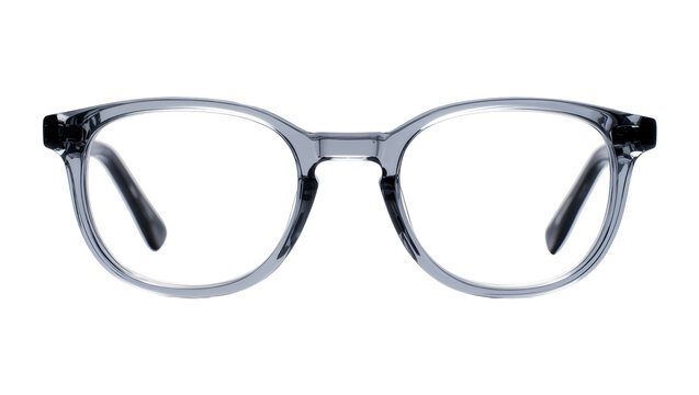 Round clear lens eyeglasses with grey translucent frame